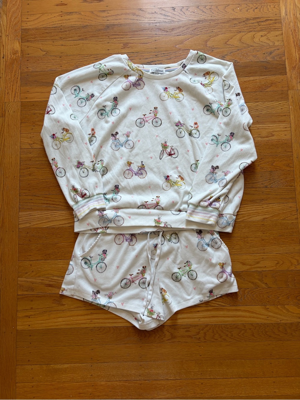 P.J. Salvage White Bicycle Print Pajama Set with Pastel Accents